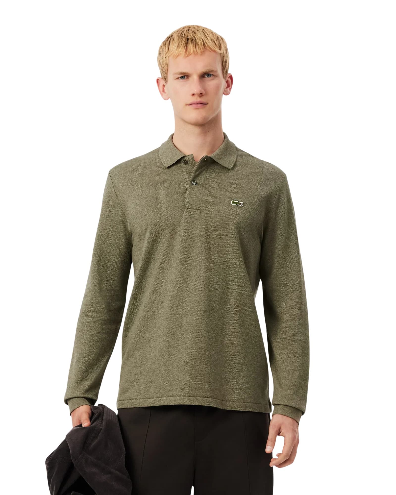 Lacoste Original Long Sleeve Heathered Cotton Polo Shirt