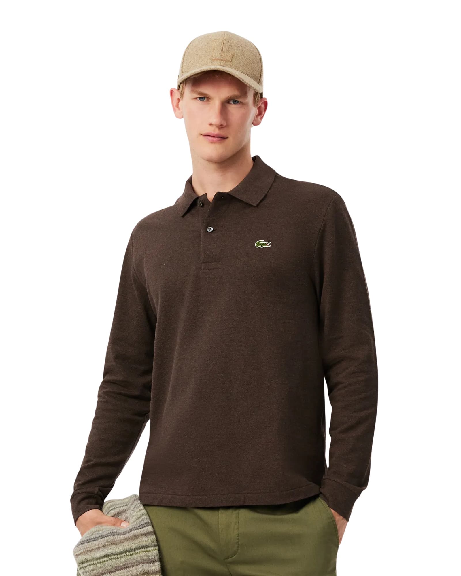 Lacoste Original Long Sleeve Heathered Cotton Polo Shirt
