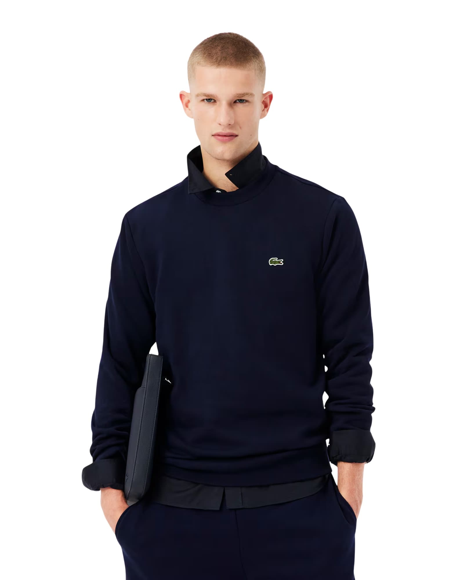 Lacoste Classic Fit pamut bolyhozott polár pulóver
