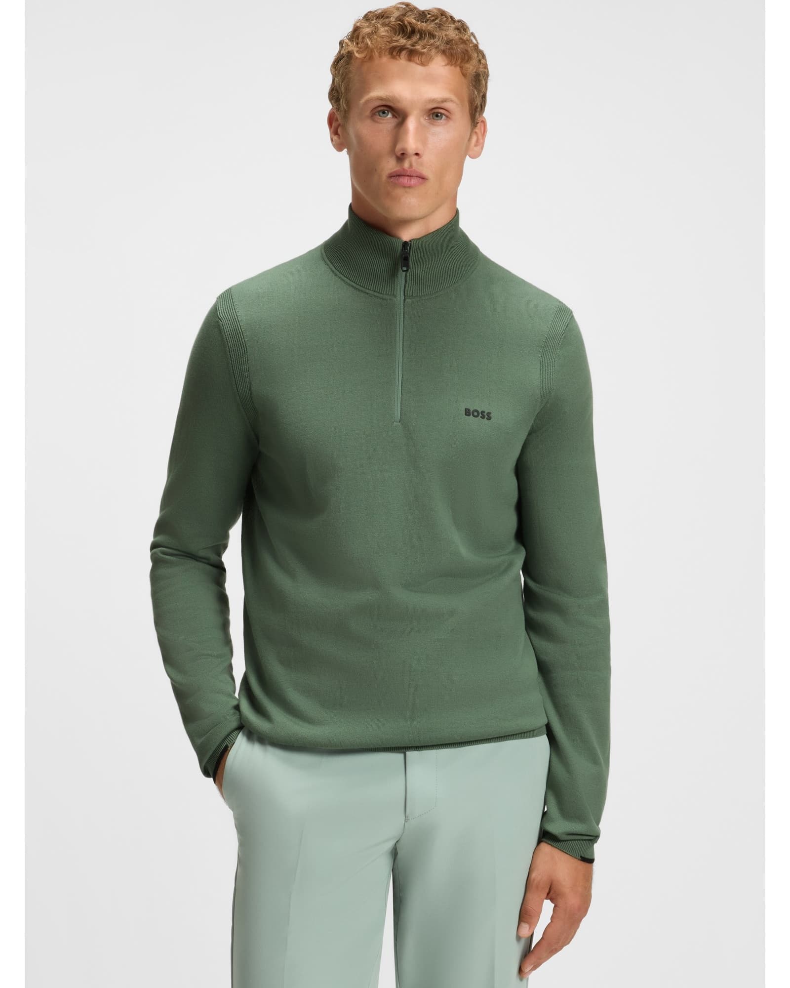 BOSS Baumwollpullover mit Reißverschluss und Logoprint
