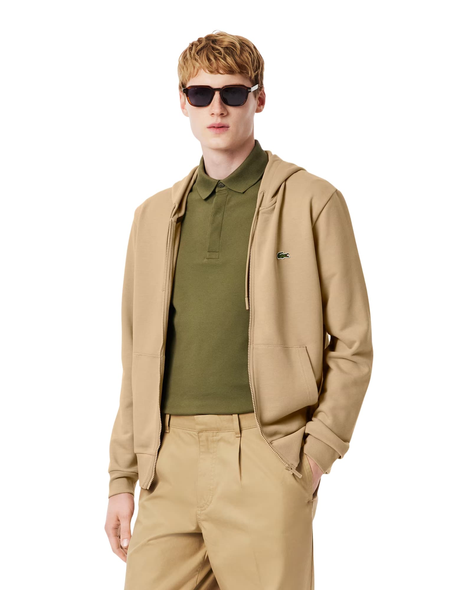 Lacoste Classic Fit cipzáras polár kapucnis pulóver