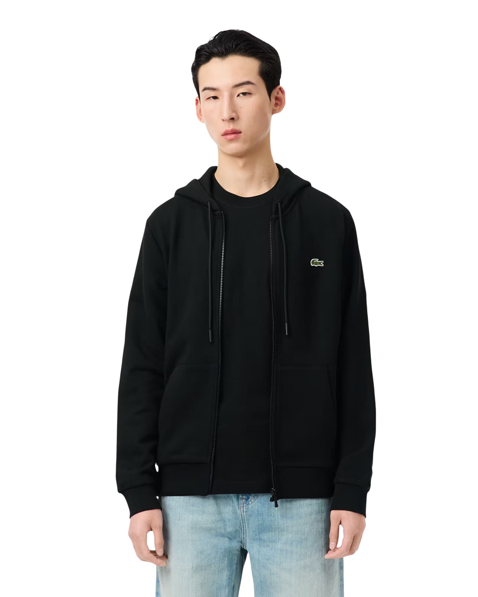 Lacoste Classic Fit cipzáras polár kapucnis pulóver
