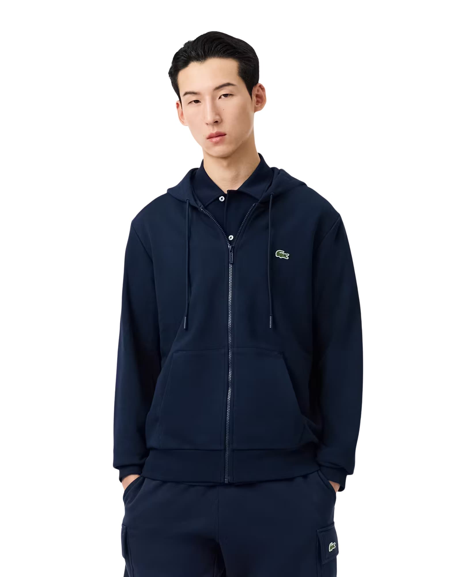 Lacoste Classic Fit cipzáras polár kapucnis pulóver