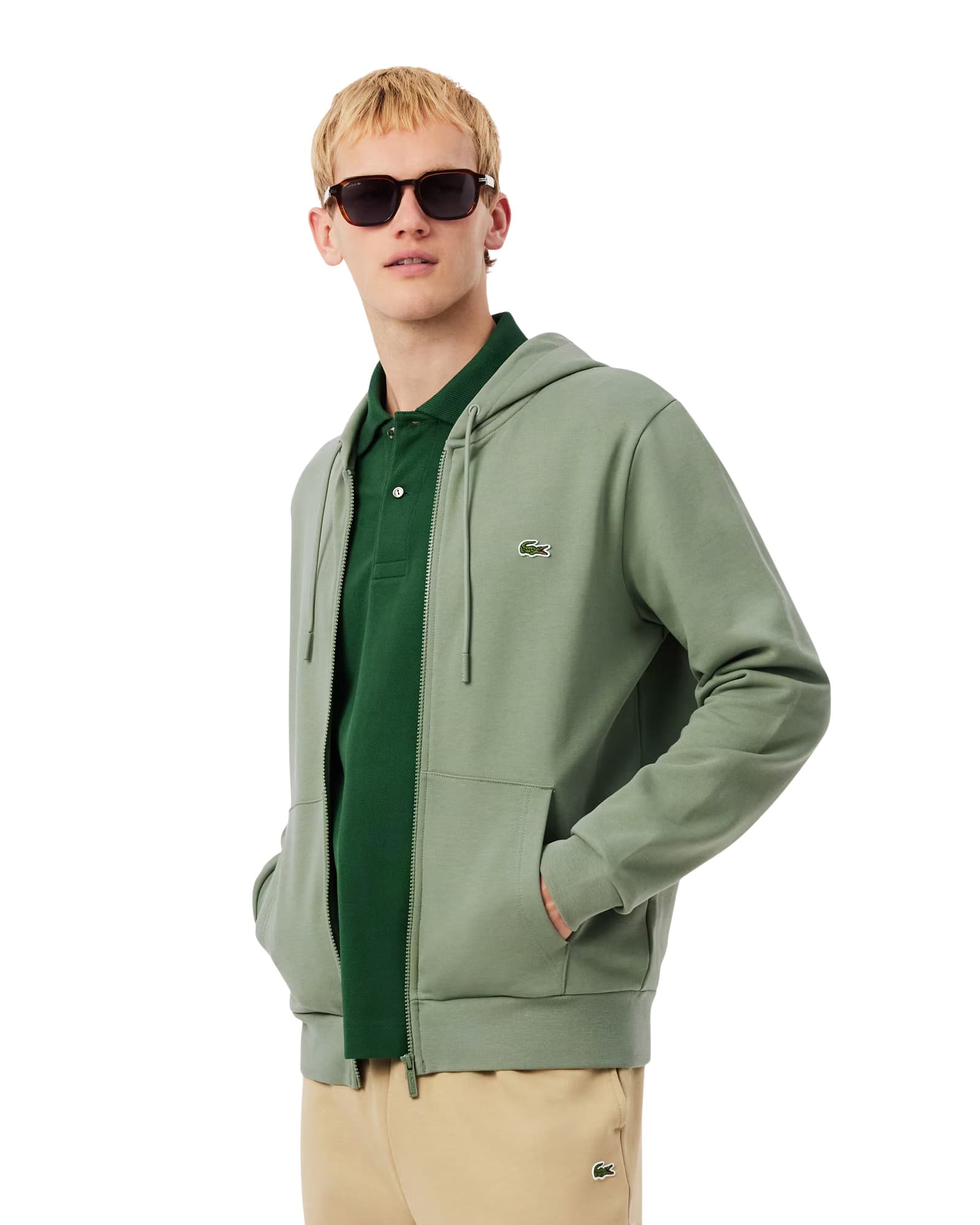 Lacoste Classic Fit cipzáras polár kapucnis pulóver