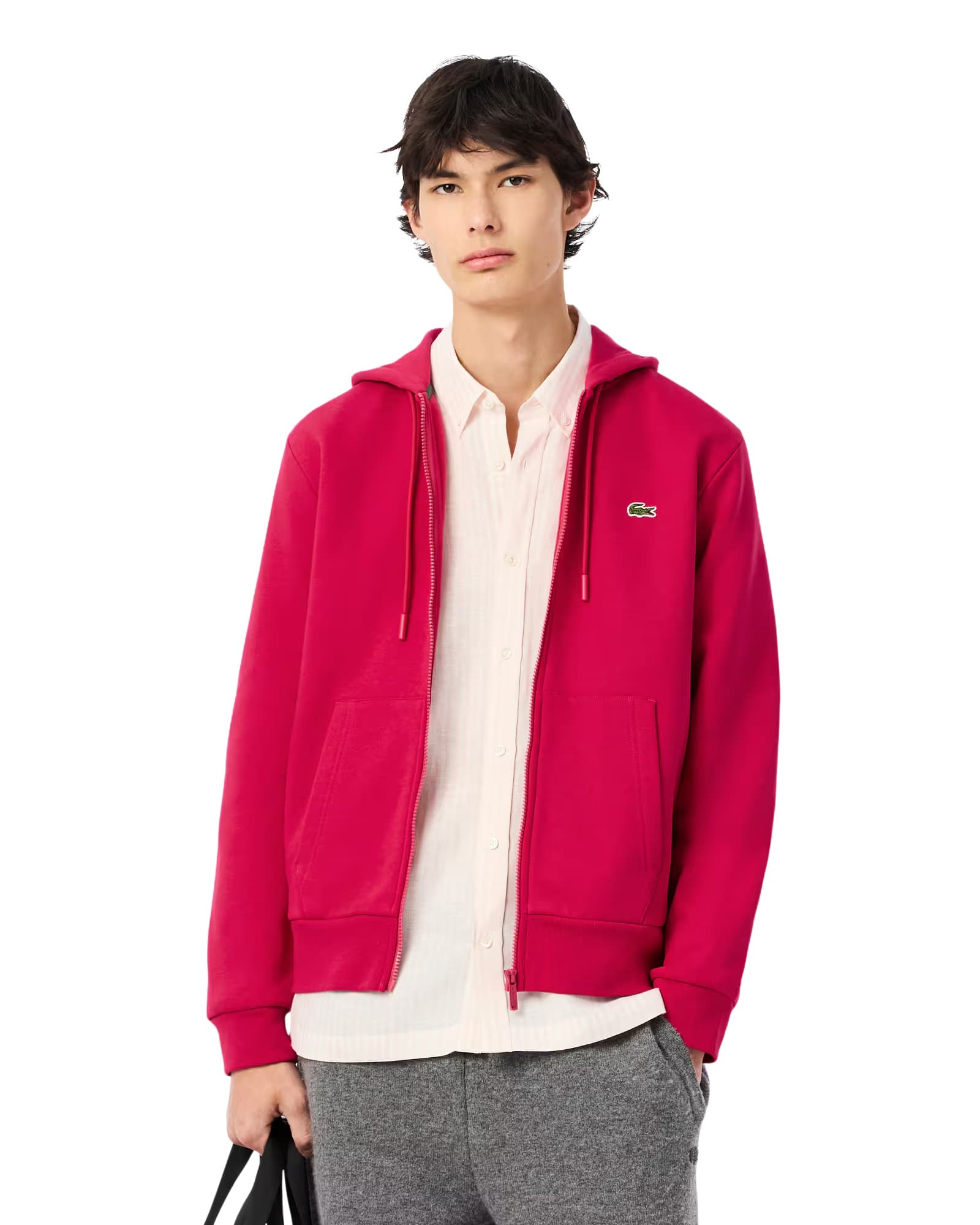 Lacoste Classic Fit cipzáras polár kapucnis pulóver
