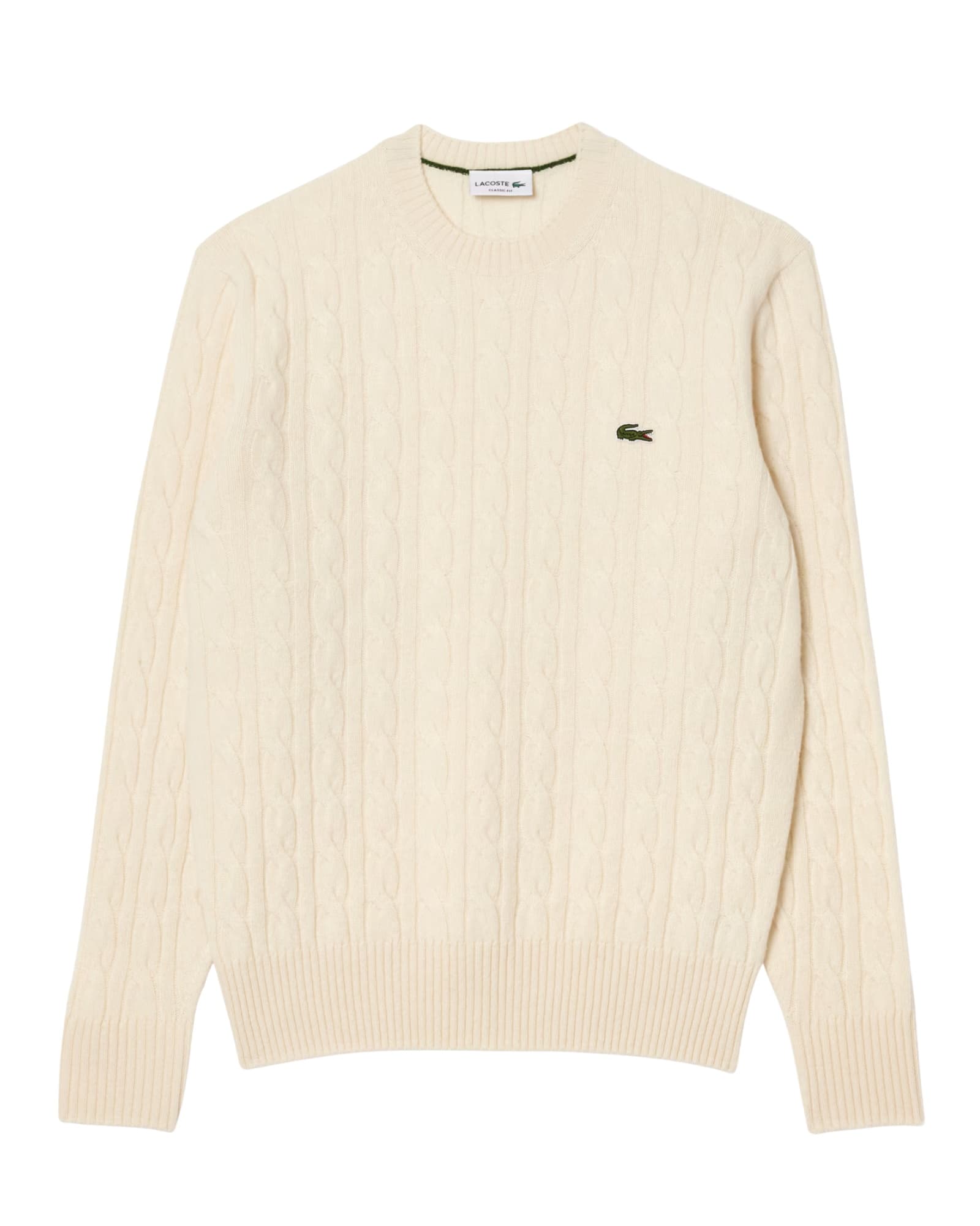 Lacoste Carded Wool Cable Knit Crew Neck Sweater