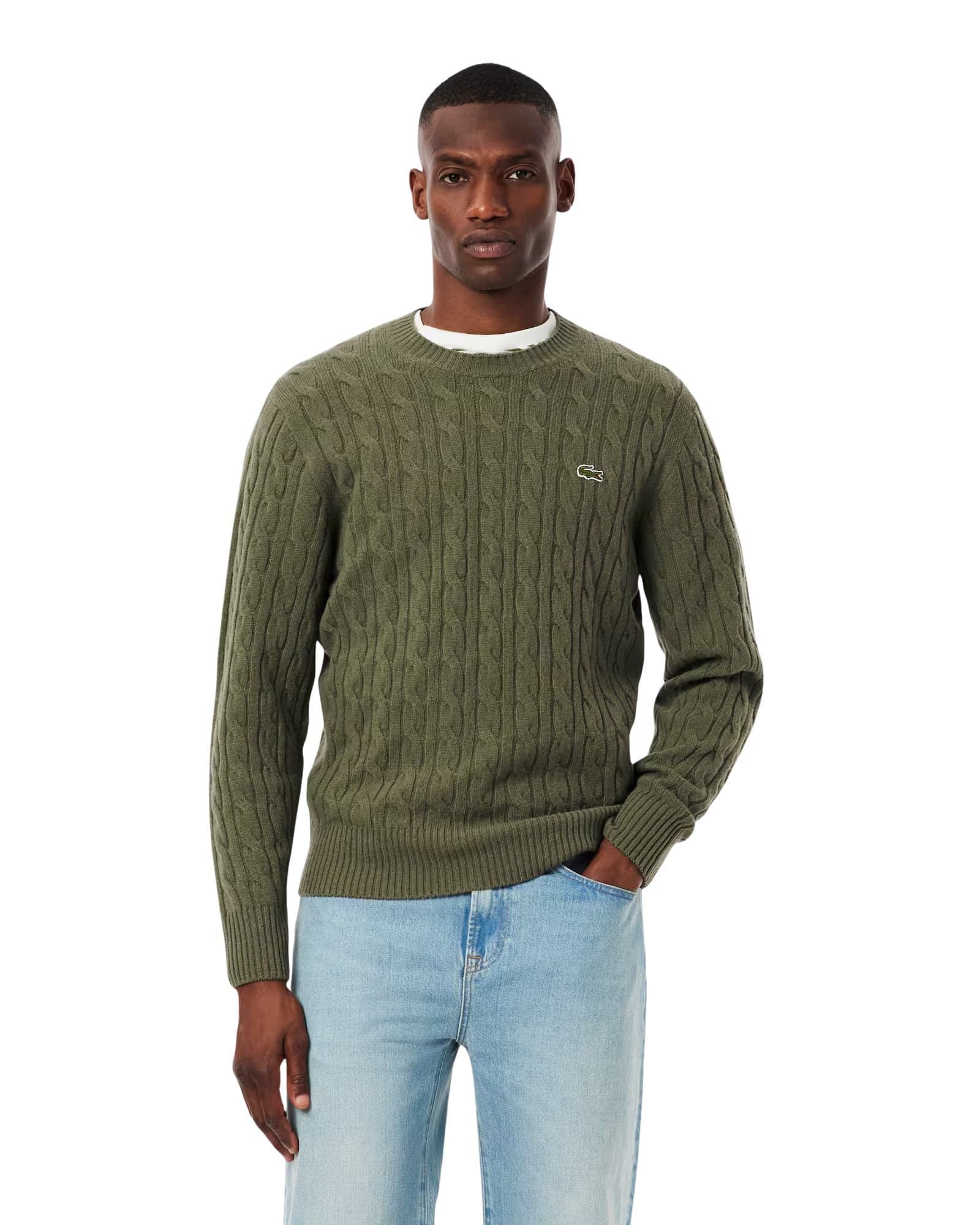 Lacoste Kártolt Gyapjú Kábelkötésű Kerek Nyakú Pulóver