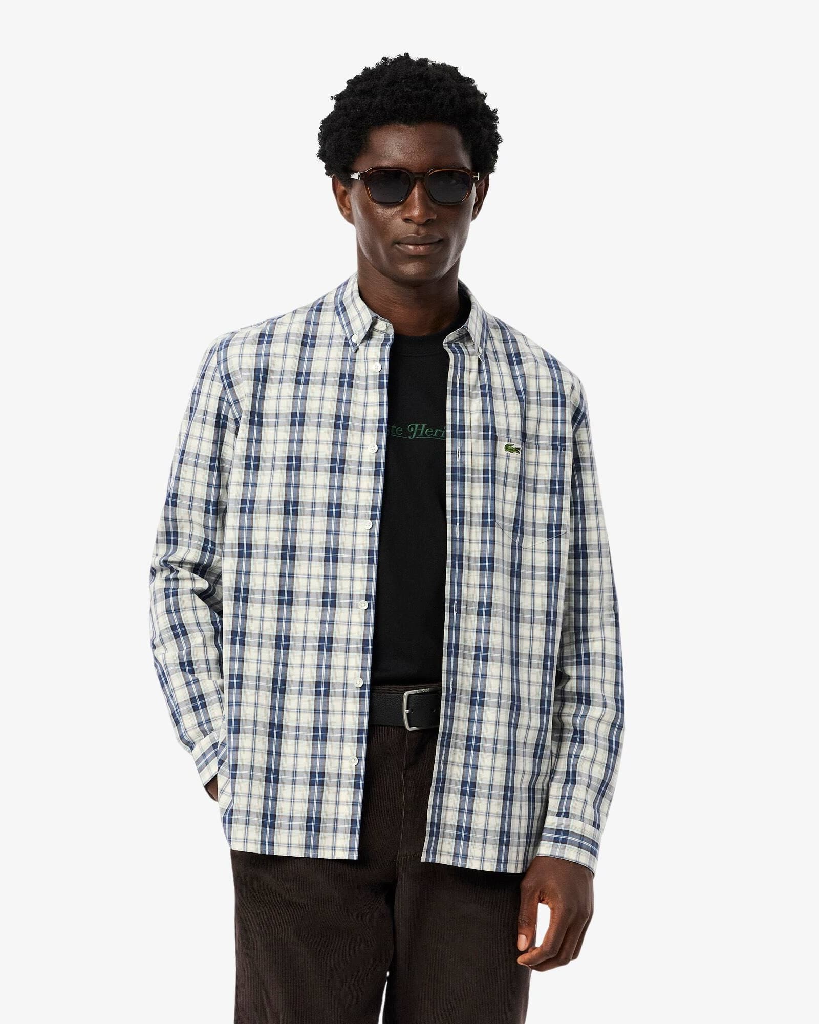 Lacoste normál szabású kockás poplin ing