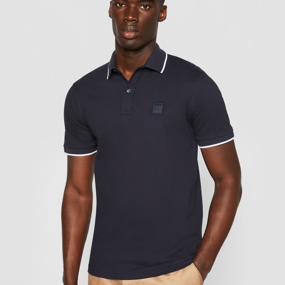 BOSS Passertip Slim-Fit Polo Shirt Dark Blue — model shot