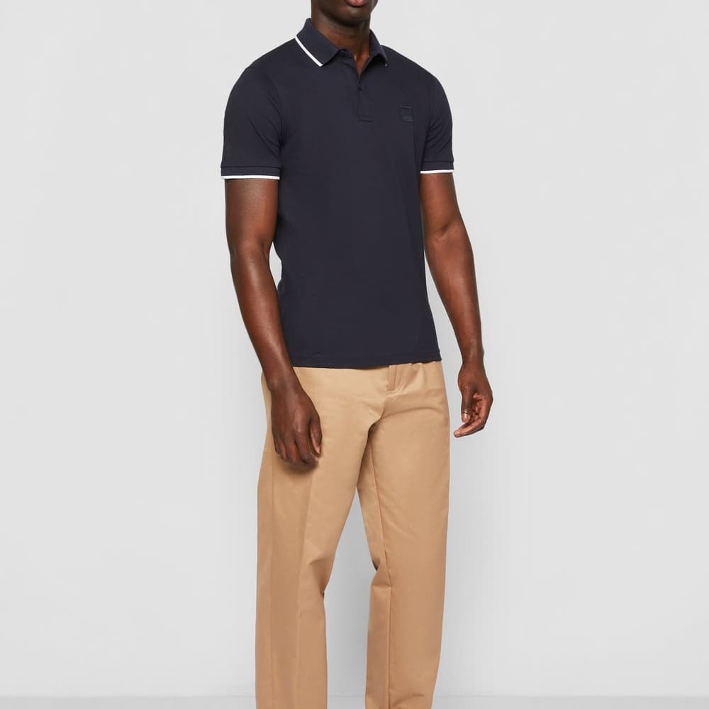 BOSS Passertip Slim-Fit Polo Shirt Dark Blue — model shot