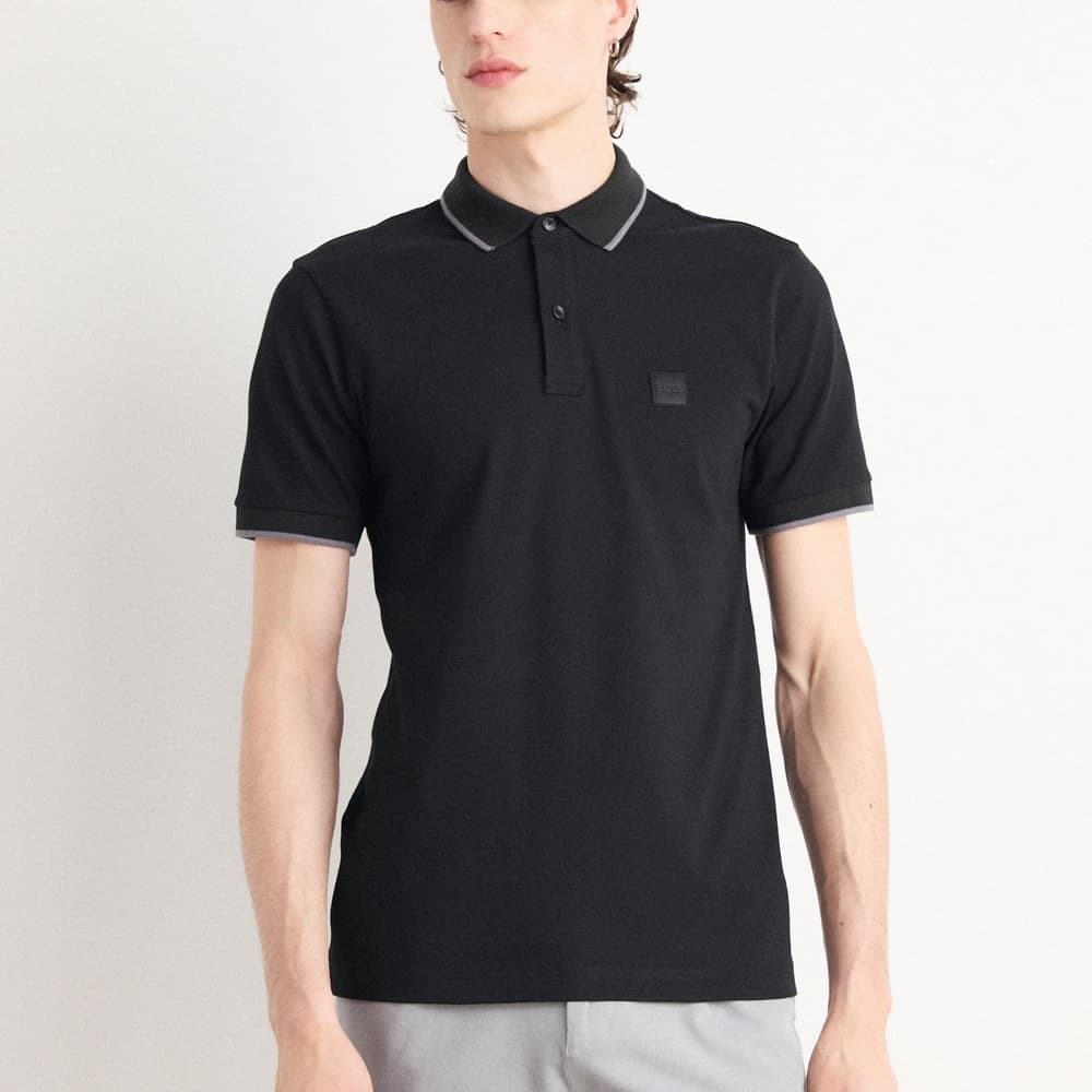 BOSS Passertip Slim-Fit Polo Shirt Black — model shot